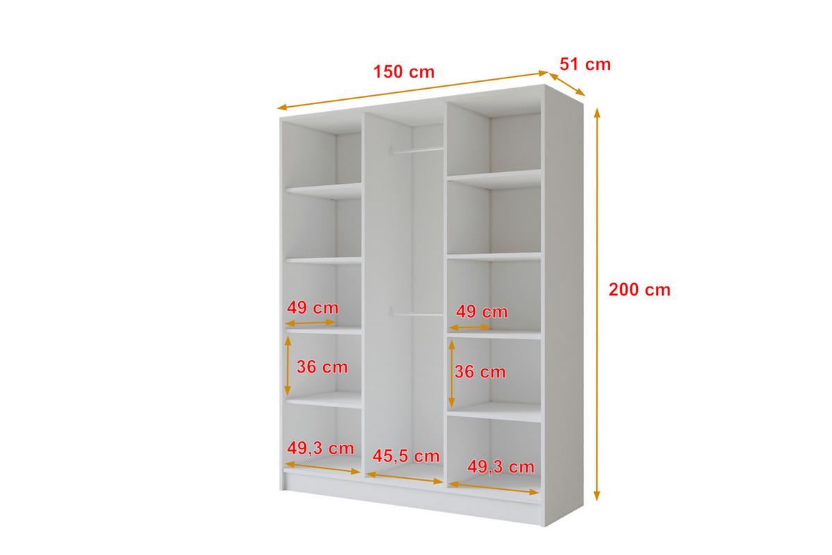 KLEIDERSCHRANK - LESE - 150 - Weiß - Goldfarben/Weiß, Holzwerkstoff (150/200/51cm) - ALTDECOR