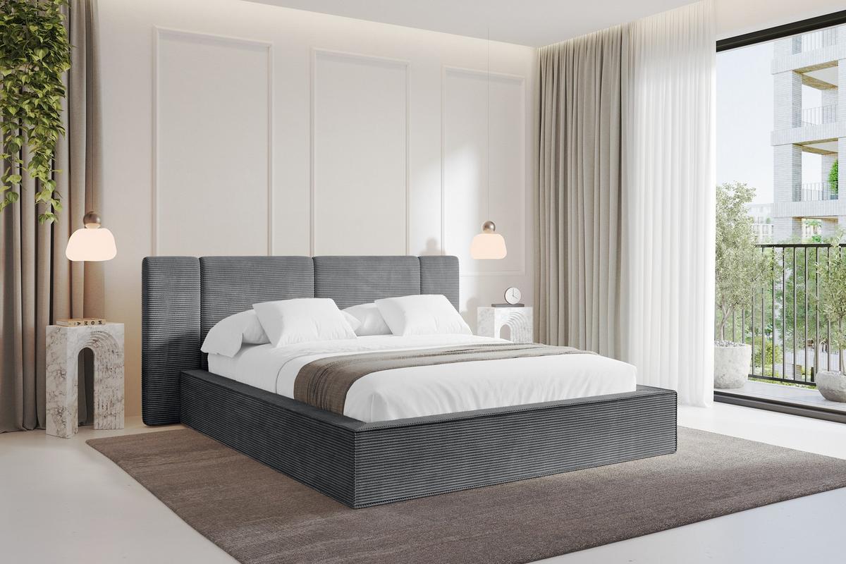 POLSTERBETT mit Bettkasten und Lattenrost, Bett mit Matratze H3/H4 - RIVO 140x200 Dunkelgrau - Graphitfarben, Holzwerkstoff/Textil (140/200cm) - ALTDECOR