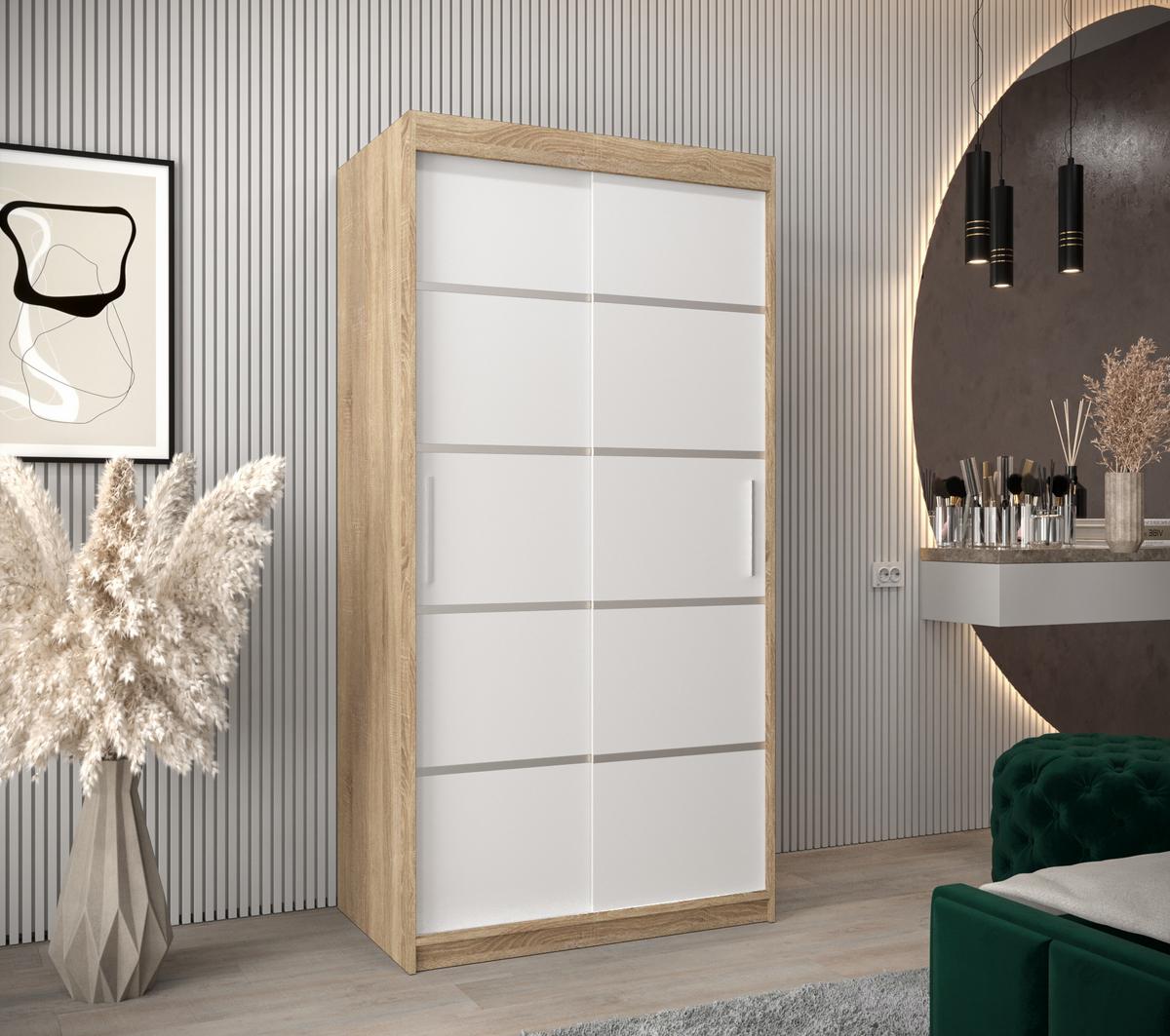 SCHWEBETÜRENSCHRANK 200/100/62 2-türig - Silberfarben/Weiß, Holz/Kunststoff (100/200/62cm) - MÖBEL KRYSPOL