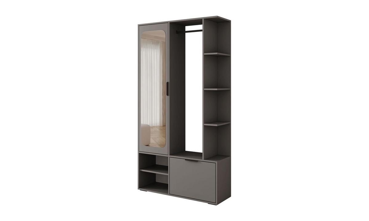 GARDEROBE NOLA 100/33,1/188,5 cm Grau matt mit Spiegel und Schuhschrank - Grau, Holzwerkstoff/Metall (100/188.5/33.1cm) - Lookway