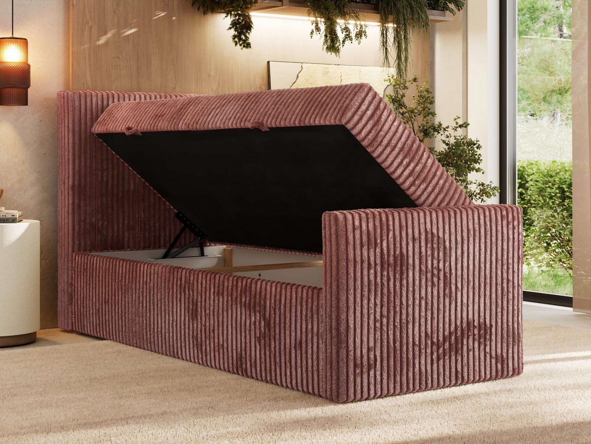 BOXBETT TILIANO DUO 90/200 - Rosa Cord - H4 - Topper Visco - Links Seite - Rosa, Textil (200/90cm) - MKS