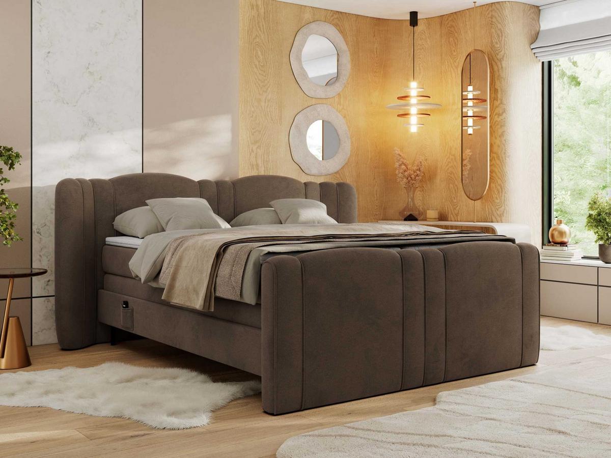 BOXSPRINGBETT FORTINA 180/200 - Braun Velvet - Topper T25 - H3 - Schwarz/Braun, Textil/Metall (180/200cm) - MKS