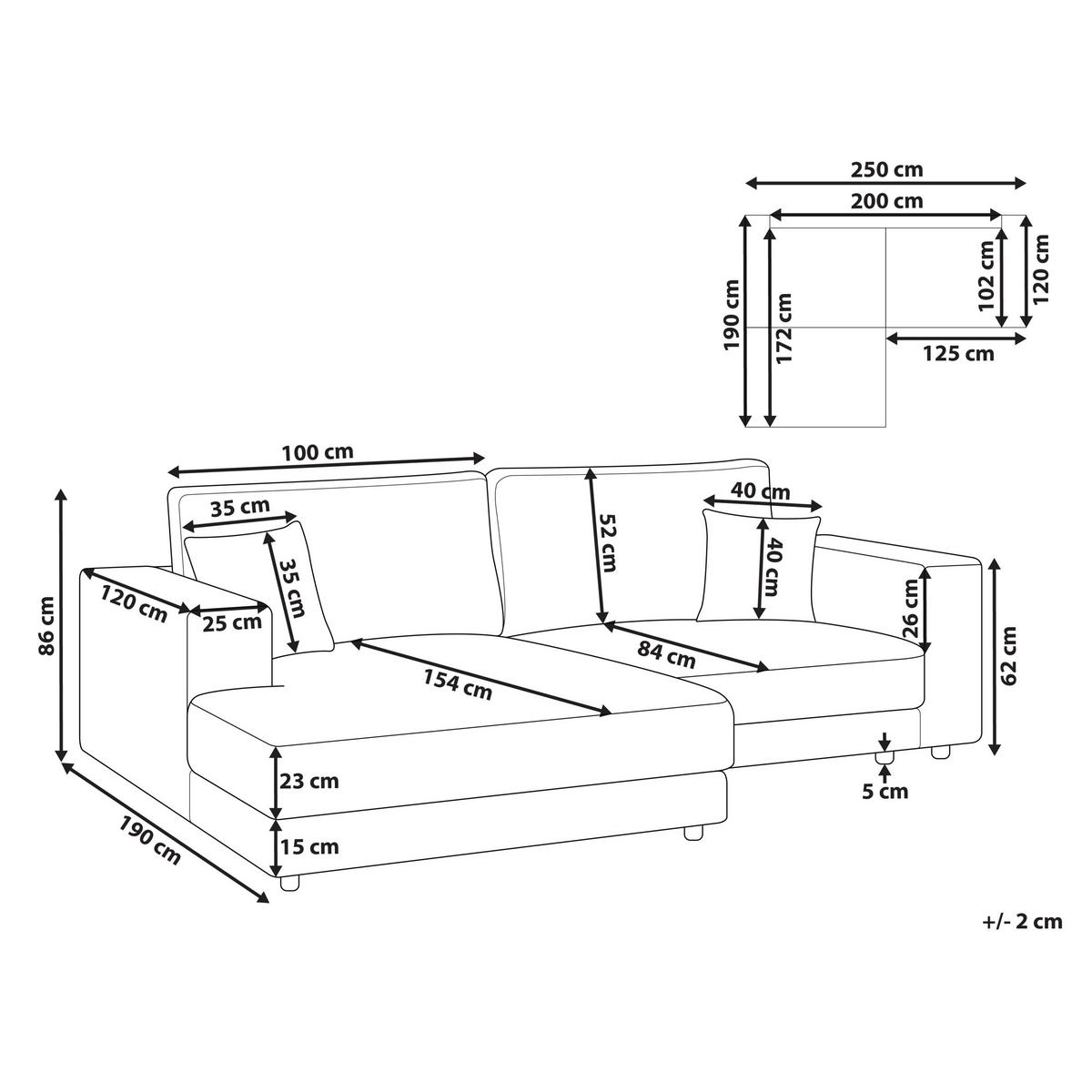 3-SITZER-ECKSOFA cremeweiß linksseitig Lofoten - Schwarz/Weiß, Textil (250/190cm) - Beliani