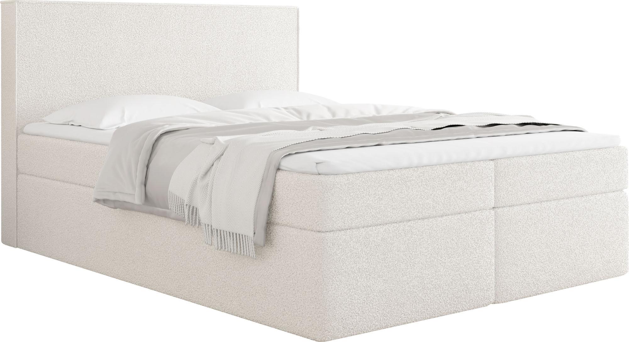 BOXBETT Terra mit Bettkasten, Boucle Creme, Weiß 140/200 cm – 7-Zonen Taschenfederkern-Matratze & Komfortschaum-Topper - Beige/Weiß, Holz/Kunststoff (140/200cm) - WFL GROUP