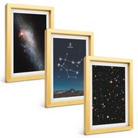 BILDER SET 3er Set - 20x30 cm Goldrahmen - Sternzeichen Zwillinge Galaxie - Goldfarben, Kunststoff (20/30cm) - TULUP