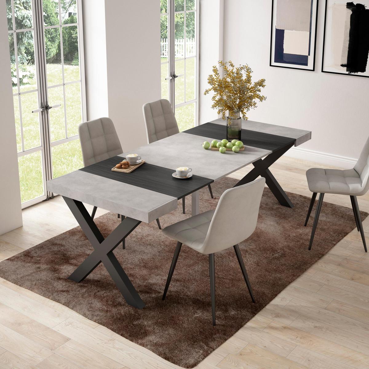 KONSOLENTISCH ausziehbar 58 bis 222cm, für 10 Gäste, zementgrau, 90/58/73cm - Schwarz/Grau, Holzwerkstoff (90/222/73cm) - Skraut Home