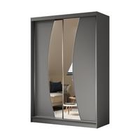 KLEIDERSCHRANK mit Spiegel-Schiebetüren und Aluminium-Leisten, LED-Beleuchtung (- VOXI - 150 cm Grau - Grau, Holzwerkstoff (150/216/61cm) - ALTDECOR