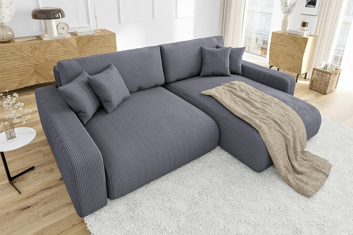 ECKSOFA Emma Grau Cord - Ottomane rechts - Grau, Textil (234/170cm) - S-Style Möbel