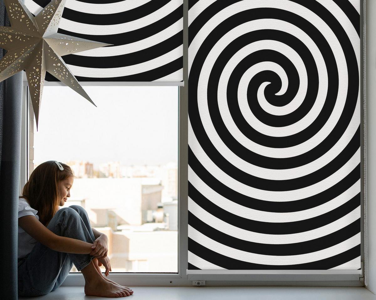 INNENROLLO - Fensterrollo - Rollo - 60x40 cm - Hypnotisierender Kreis - Schwarz, Kunststoff (60/140/0.5cm) - TULUP