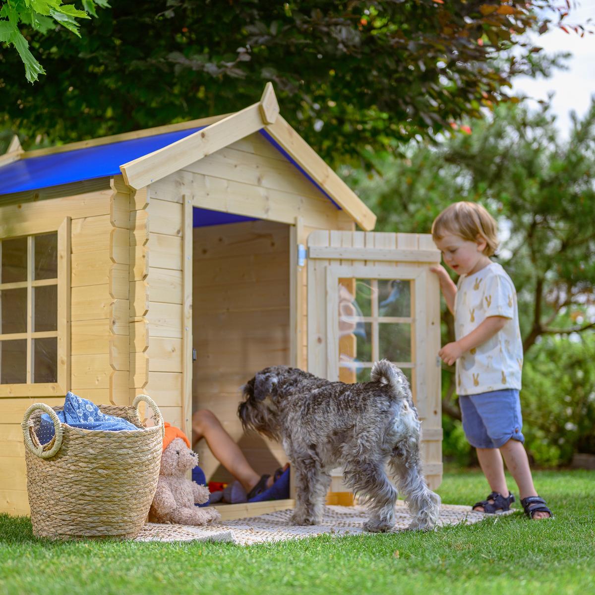 KINDERSPIELHAUS aus Holz - 111x113xH121 cm/0.9 m2 - M570M-1 - Beige, Holz (114/121/111cm) - Timbela