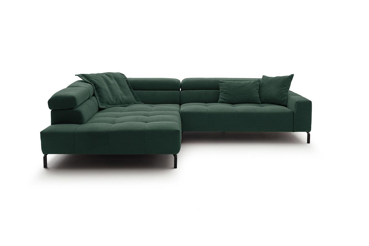 ECKSOFA OHIO Smaragdgrün Cord - Smaragdgrün/Schwarz, Textil/Metall (311/219cm) - KAWOLA