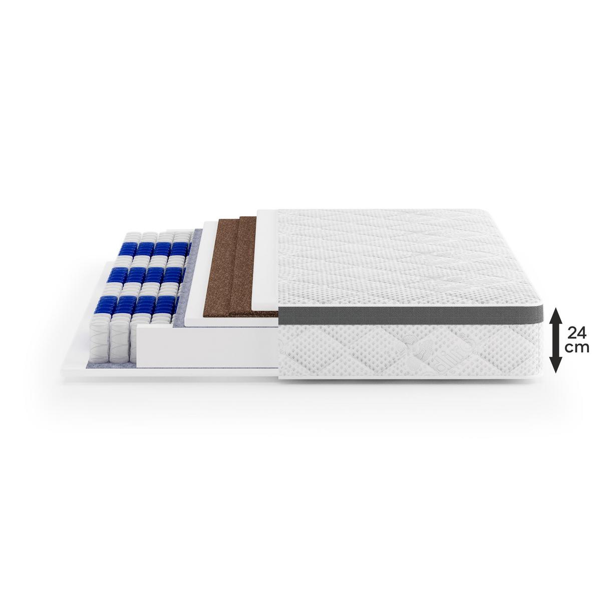 WENDEMATRATZE Mediro Therm 24 cm,7-Zone, mit Kokosmatte, H3/H4, 140x200 - Weiß, Textil (140/200cm) - Beautysofa