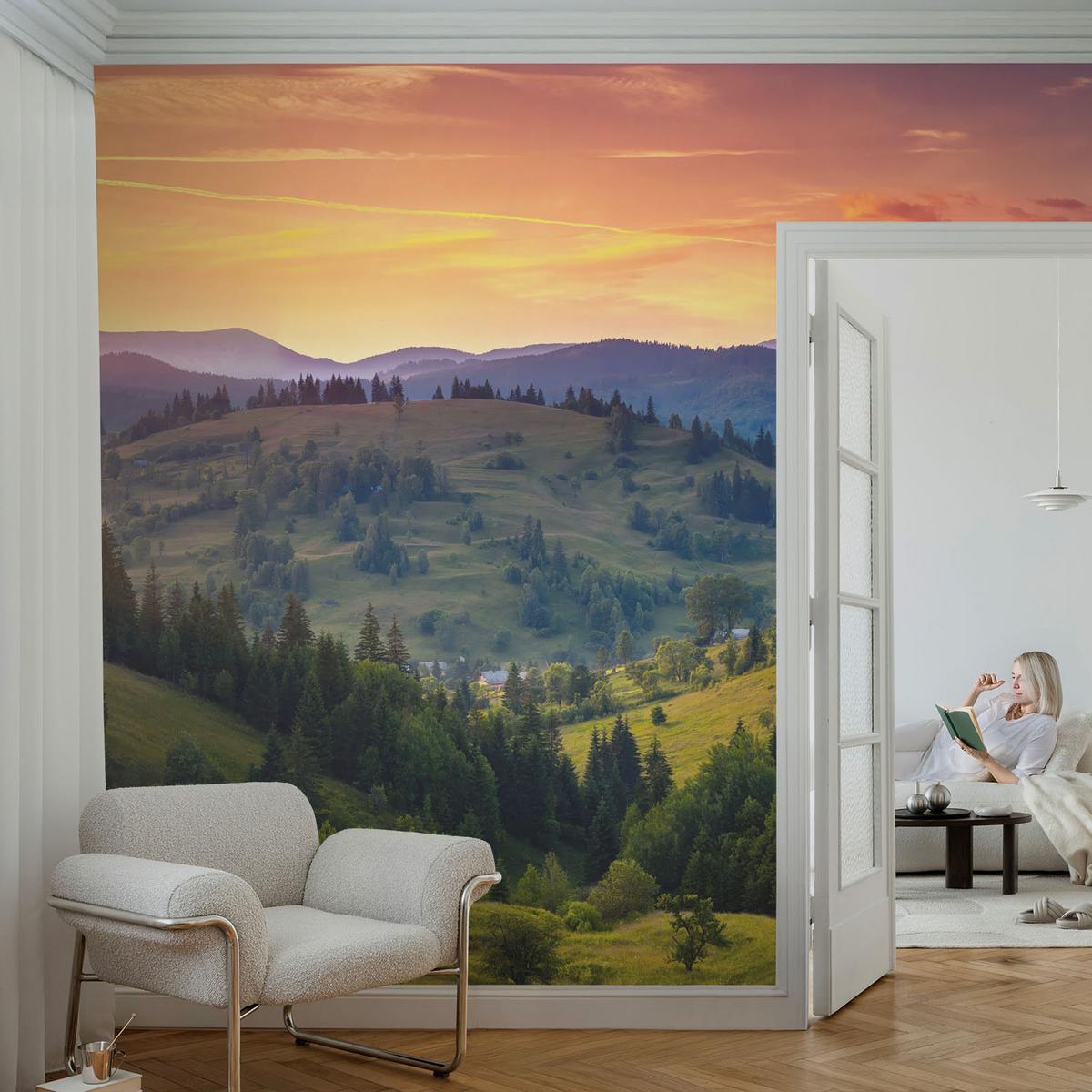 FOTOTAPETE 416x254 cm - Berglandschaft - Gelb, Textil (416/254cm) - Wallfluent