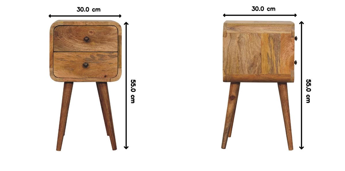 NACHTTISCH Massives Mangoholz Kleines, Gebogenes, Eichen-Finish, 2 Schublades, Beige - Messingfarben/Braun, Holz/Metall (30/55/30cm) - Artisan Furniture