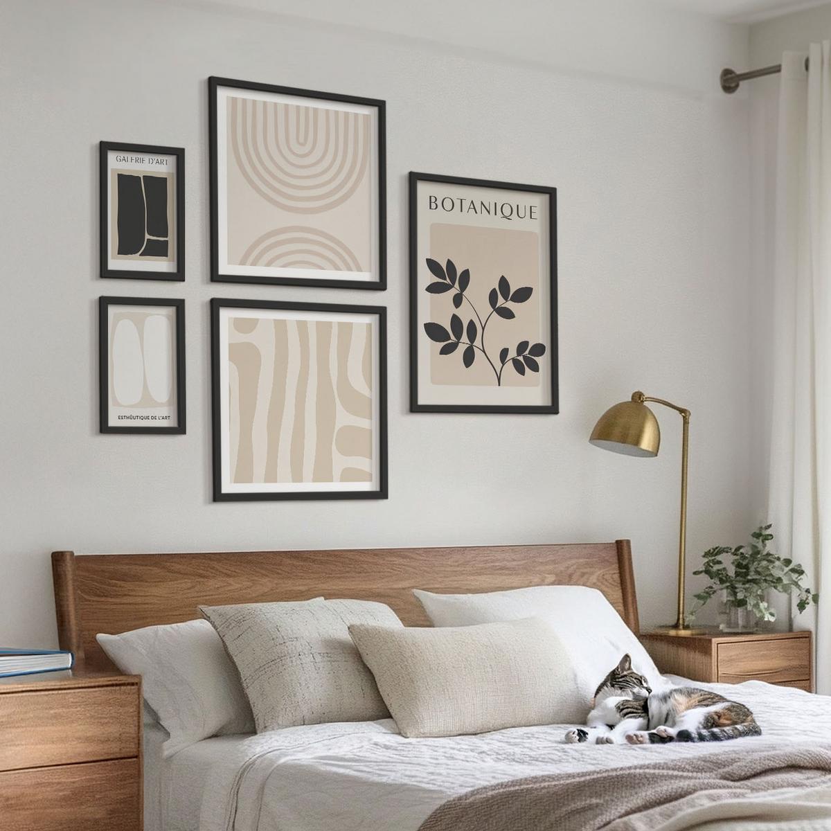 BILDER SET 5er Set - 50x50 cm & 20x30 cm & 40x60 cm Schwarzer Rahmen - Boho-Pflanzenposter - Schwarz, Kunststoff (40/60cm) - TULUP
