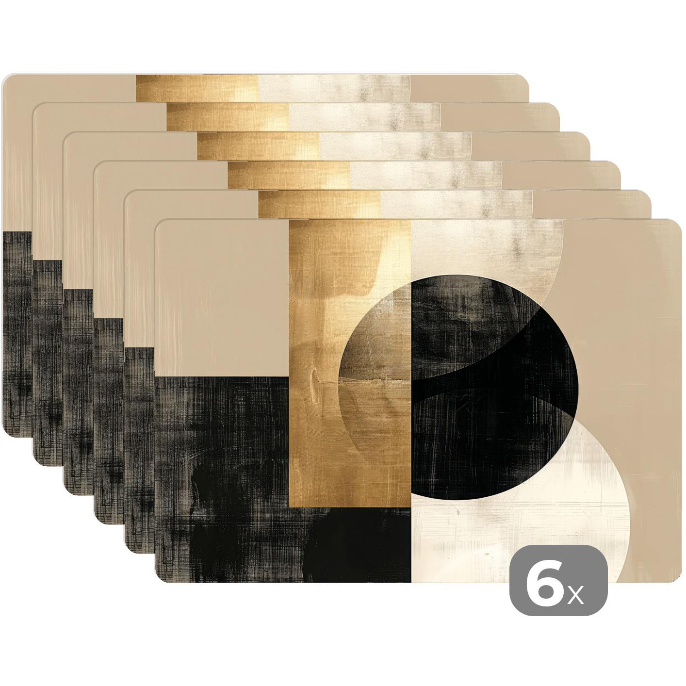 PLATZSETS 6er-Set Abstrakt - Modern - Schwarz - Gold Tisch Untersetzer-Set 45x30 cm - Goldfarben, Kunststoff (0.3/45/30cm) - MuchoWow