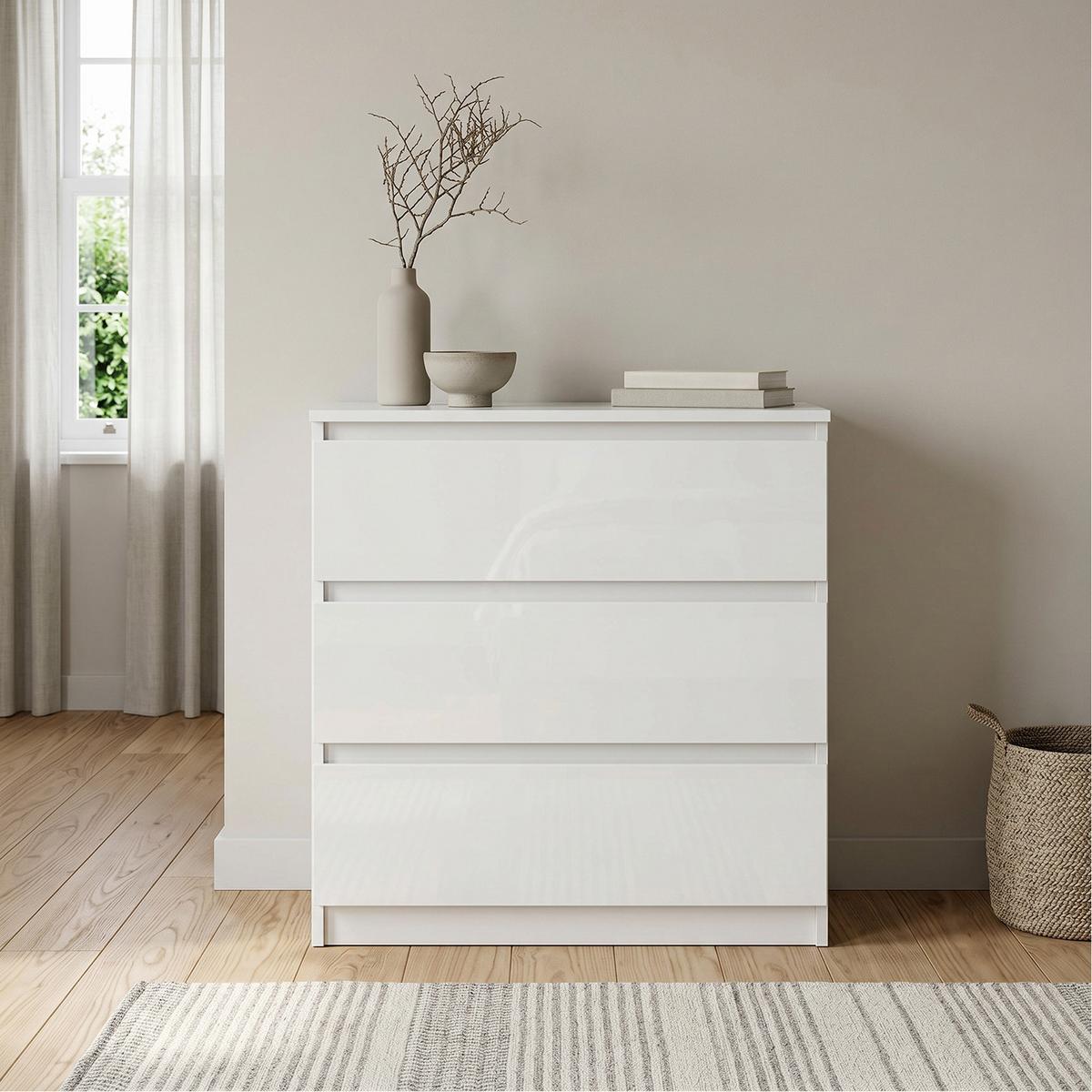 KOMMODE NUDO 70/78,5/39cm mit 3 Schubladen Türen Weiß - Weiß Hochglanz/Weiß, Holzwerkstoff (70/78.5/39cm) - MASSENO