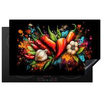 HERDABDECKPLATTE Gemüse - Paprika - Knoblauch - Graffiti - Farbe - Bunt Induktionsmatte 83x51 cm - Rot, Kunststoff (83/51.5/0.2cm) - MuchoWow