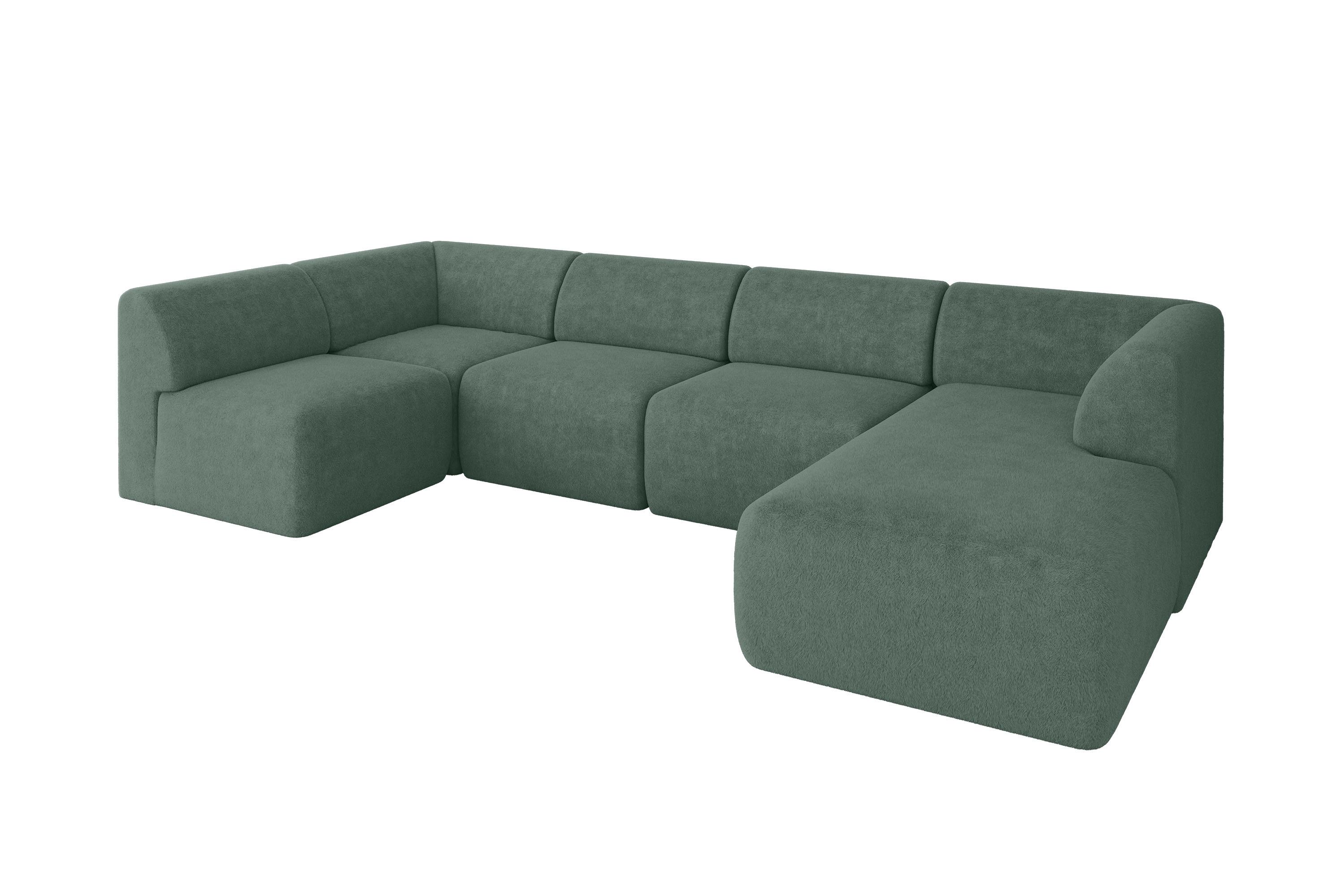 WOHNLANDSCHAFT Ottomane Rechts MOVO-L 345x180x78 cm Grün Tissu - Waldgrün, Holzwerkstoff/Kunststoff (180/78/345cm) - ALTDECOR