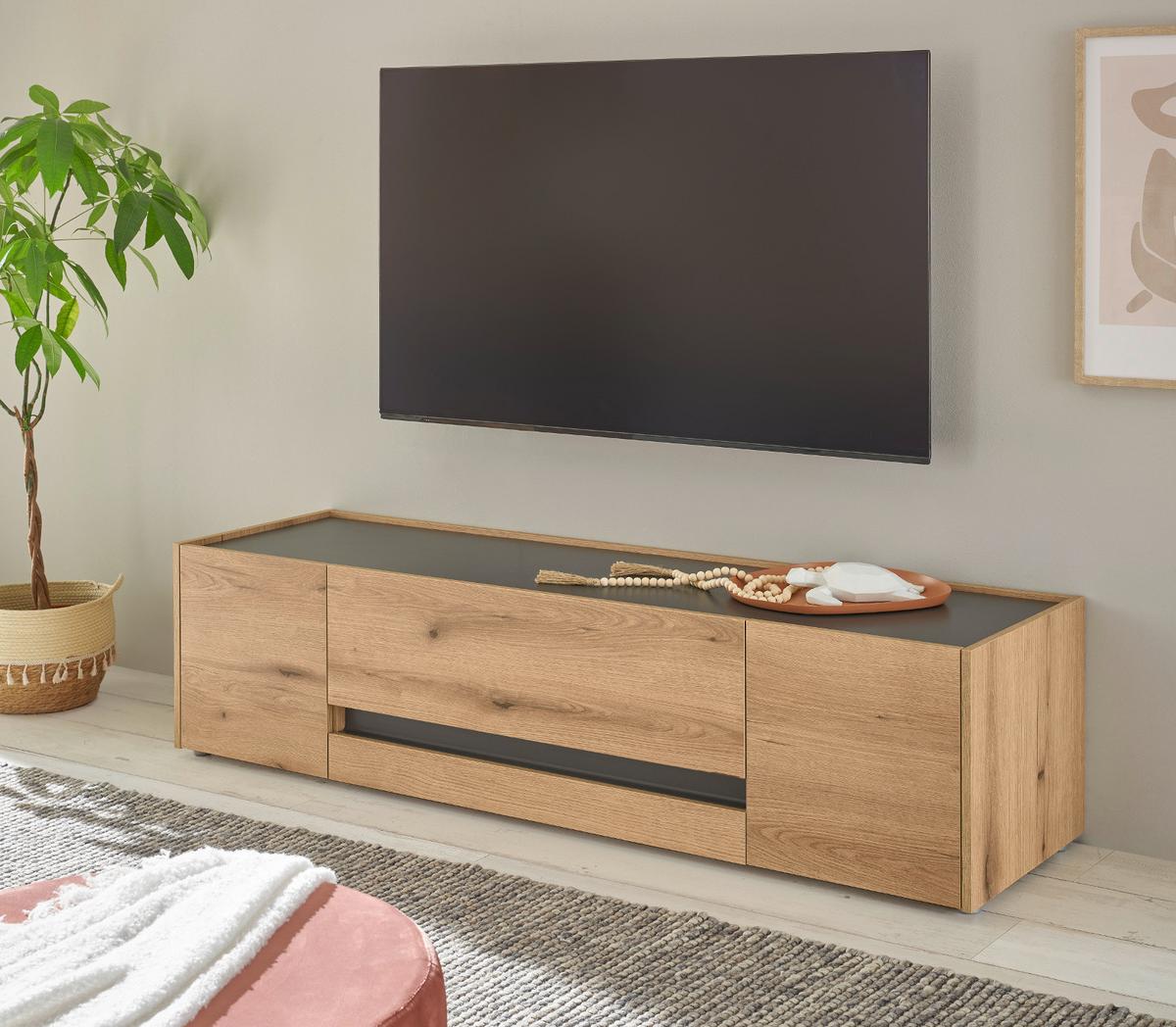 TV-LOWBOARD Eiche Evoke, grau 170 cm, TV-Unterteil mit Doppelschubkasten - Eichefarben/Schwarz, Holzwerkstoff/Kunststoff (170/40/45cm) - Furn.Design