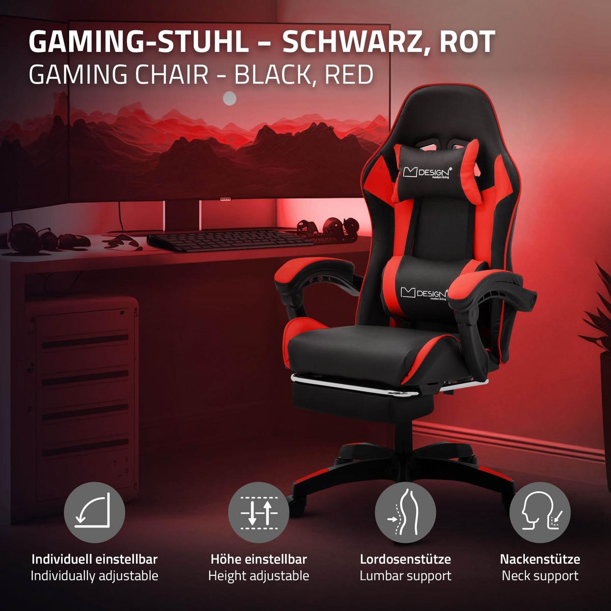 GAMINGSTUHL Schwarz-Rot aus Kunstleder - Rot/Schwarz, Kunststoff/Metall (62/119/62cm) - ML-DESIGN
