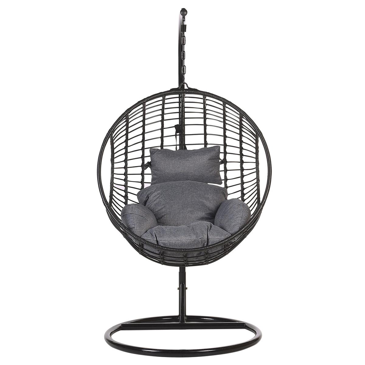 HÄNGESESSEL mit Gestell PE Rattan schwarz 97 cm Aspio - Schwarz, Kunststoff (99/199/97cm) - Beliani