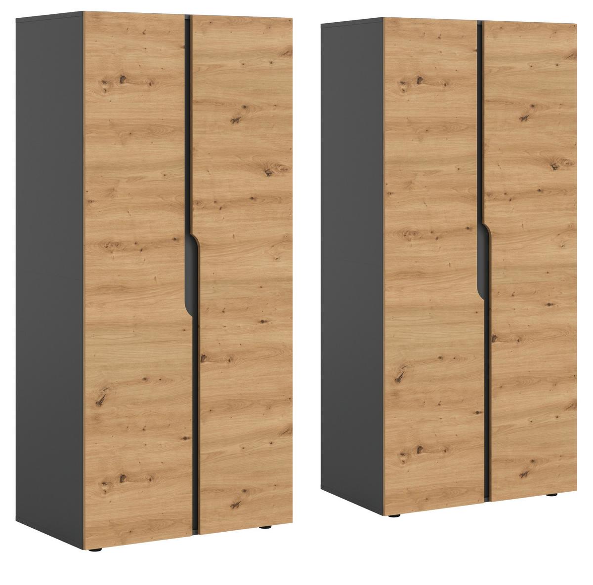 KLEIDERSCHRANK Eiche Artisan, grau 162 x 176 cm, Drehtürenschrank 4-türig - Schwarz/Eiche Artisan, Holzwerkstoff/Kunststoff (162/176/51cm) - Inn.Furn