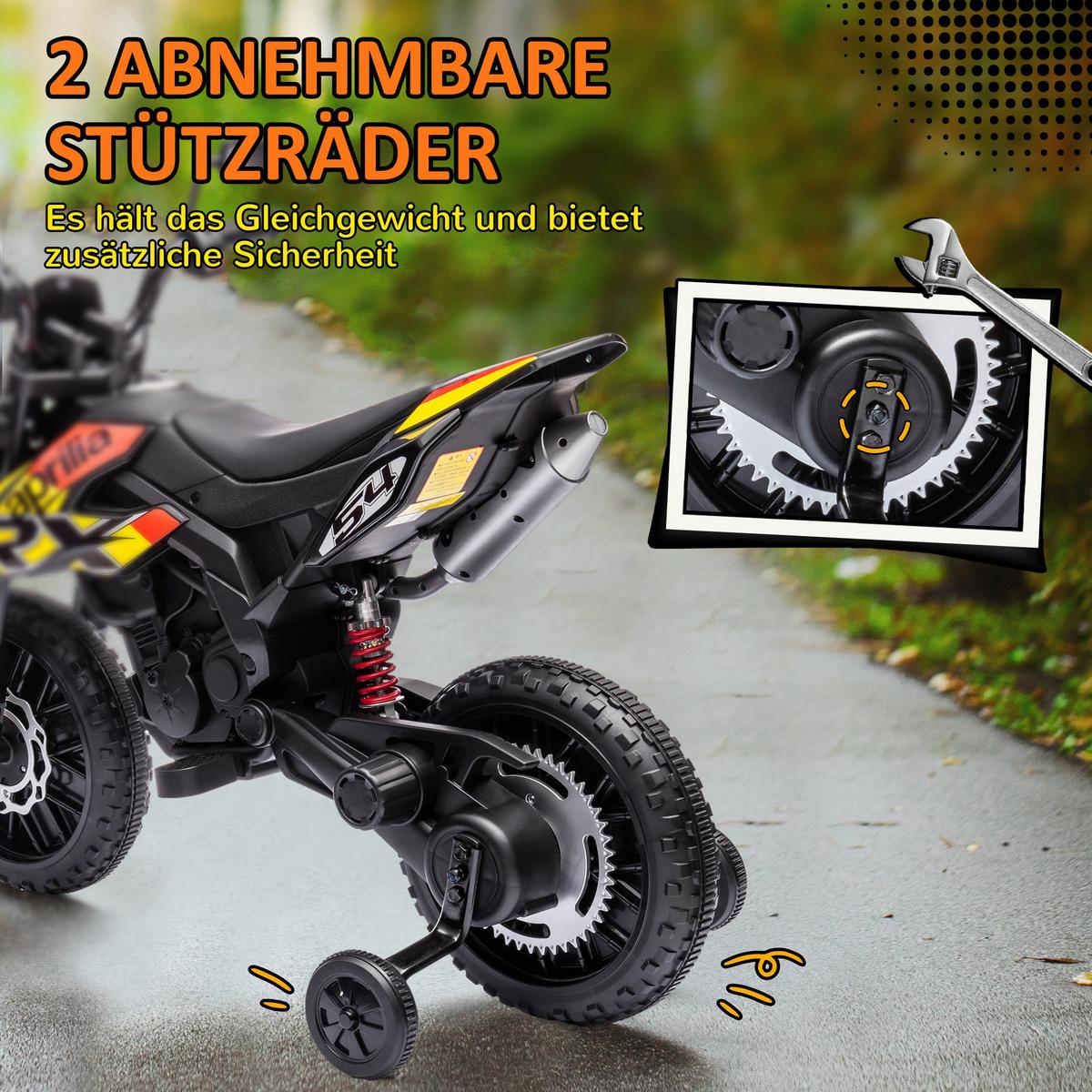 KINDER Elektro-Motorrad, 12V Kindermotorrad mit Musik, 6 km/h Kinderfahrzeug - Gelb, Metall (106.5/56/80cm) - AIYAPLAY