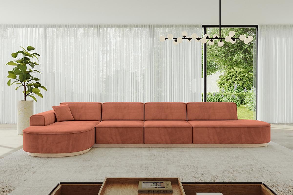 ECKSOFA Ottomane Links MARI-L3-v1 - 413x171x83 cm Koralle Velours - Koralle, Holzwerkstoff/Textil (413/171cm) - ALTDECOR