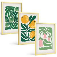 BILDER SET 3er Set - 40x60 cm Goldrahmen - Minimalistische Pflanzenmuster - Goldfarben, Kunststoff (40/60cm) - TULUP