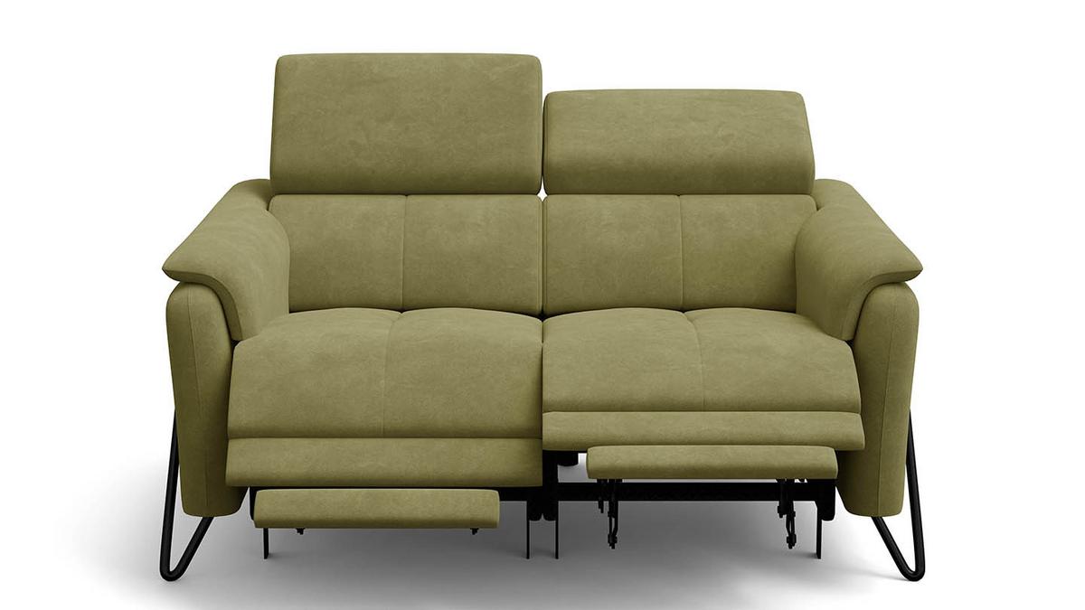 RELAXSOFA RODEN 2-Sitzer mit 2 Relax, olive, Veloursstoff - Grün, Holz/Textil (148/82/103cm) - Wozimo