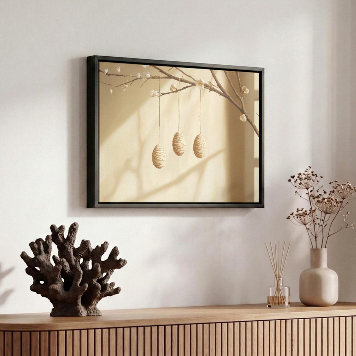 LEINWAND Bilder mit Rahmen - Beige - Osterkuchen - Eier - 30x20 - Beige, Textil (30/20cm) - MuchoWow