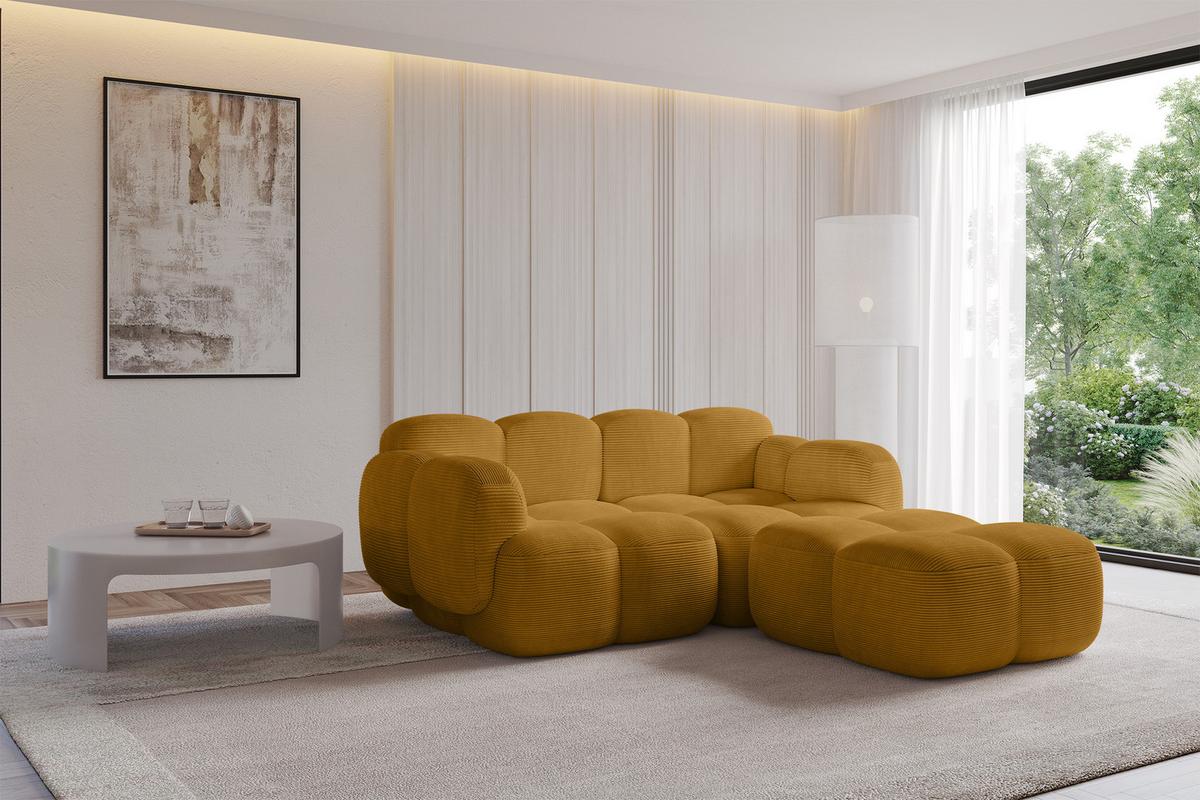 ECKSOFA modulares Sofa Rechts Miko-L1 214x205x75 Senfgelb Cord - Schwarz/Honig, Holzwerkstoff/Kunststoff (214/205cm) - ALTDECOR