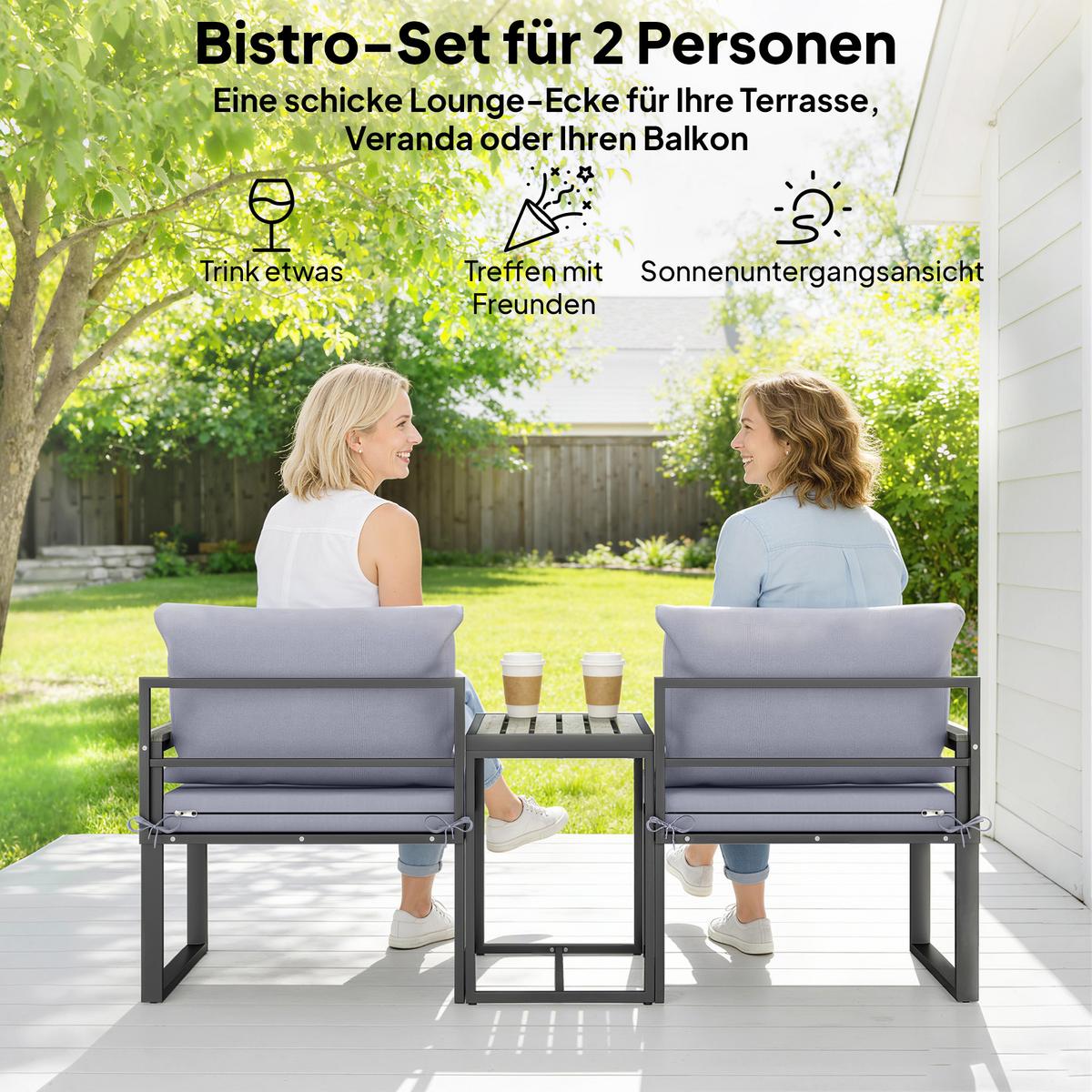 BALKONMÖBEL-SET 3er Set Stahl Polyester Grau - Grau, Textil/Metall - Outsunny