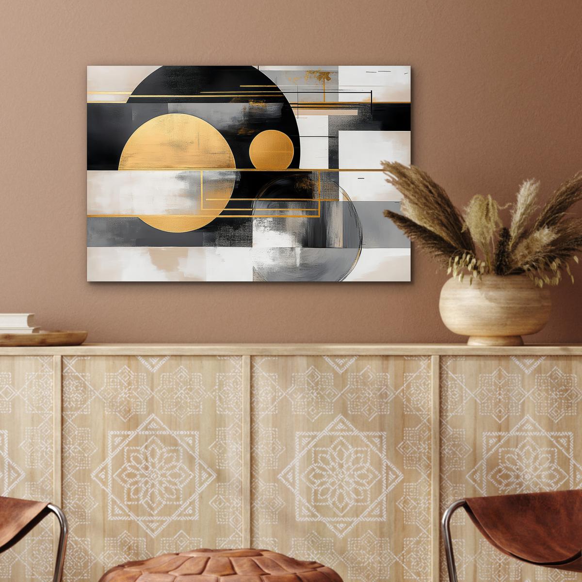 METALLBILD Abstrakt - Gold - Silber - Formen - Ästhetisch - Modern Wandbild 60x40 cm - Goldfarben, Metall (60/40cm) - MuchoWow