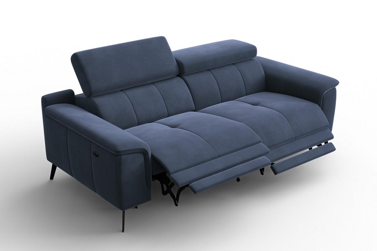 SOFA RELAX FIERO 3-Sitzer, Marineblauer Veloursstoff - Blau/Schwarz, Holz/Textil (212/82/103cm) - Courtois Laville