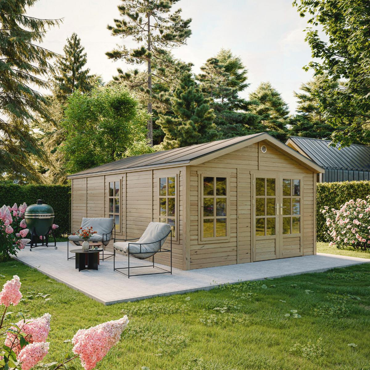 GARTENHAUS HOLZ M737A 370 x 600 cm - Naturfarben, Holz (382/267/630cm) - Timbela