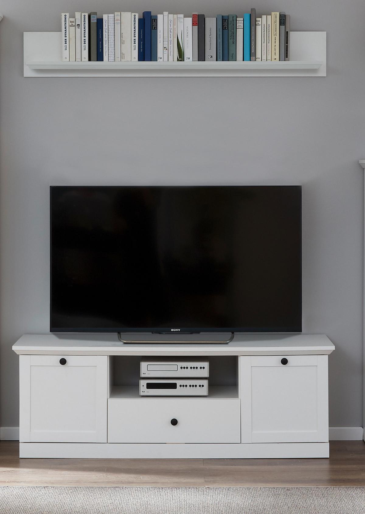 TV-LOWBOARD weiß 140 x 49 cm, Fernsehtisch im Landhaus-Stil - Silberfarben/Weiß, Holzwerkstoff/Metall (41/49/140cm) - Top.Furn