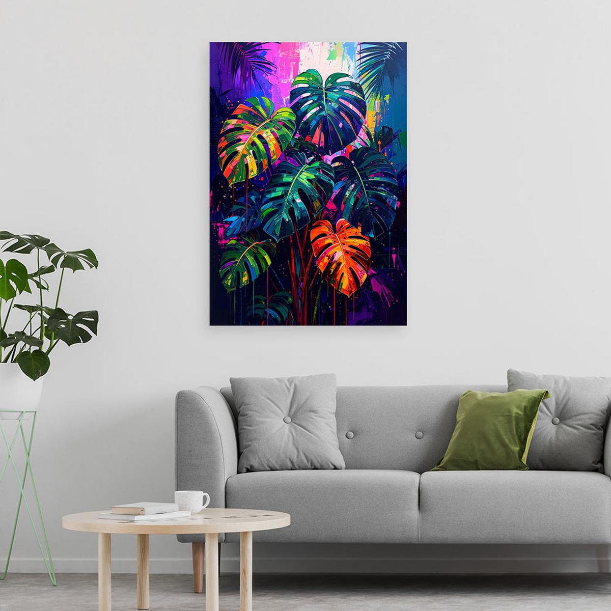 LEINWANDBILD Tropische Monstera Blätter 80x120cm - Multicolor, Textil (80/120cm) - Feeby