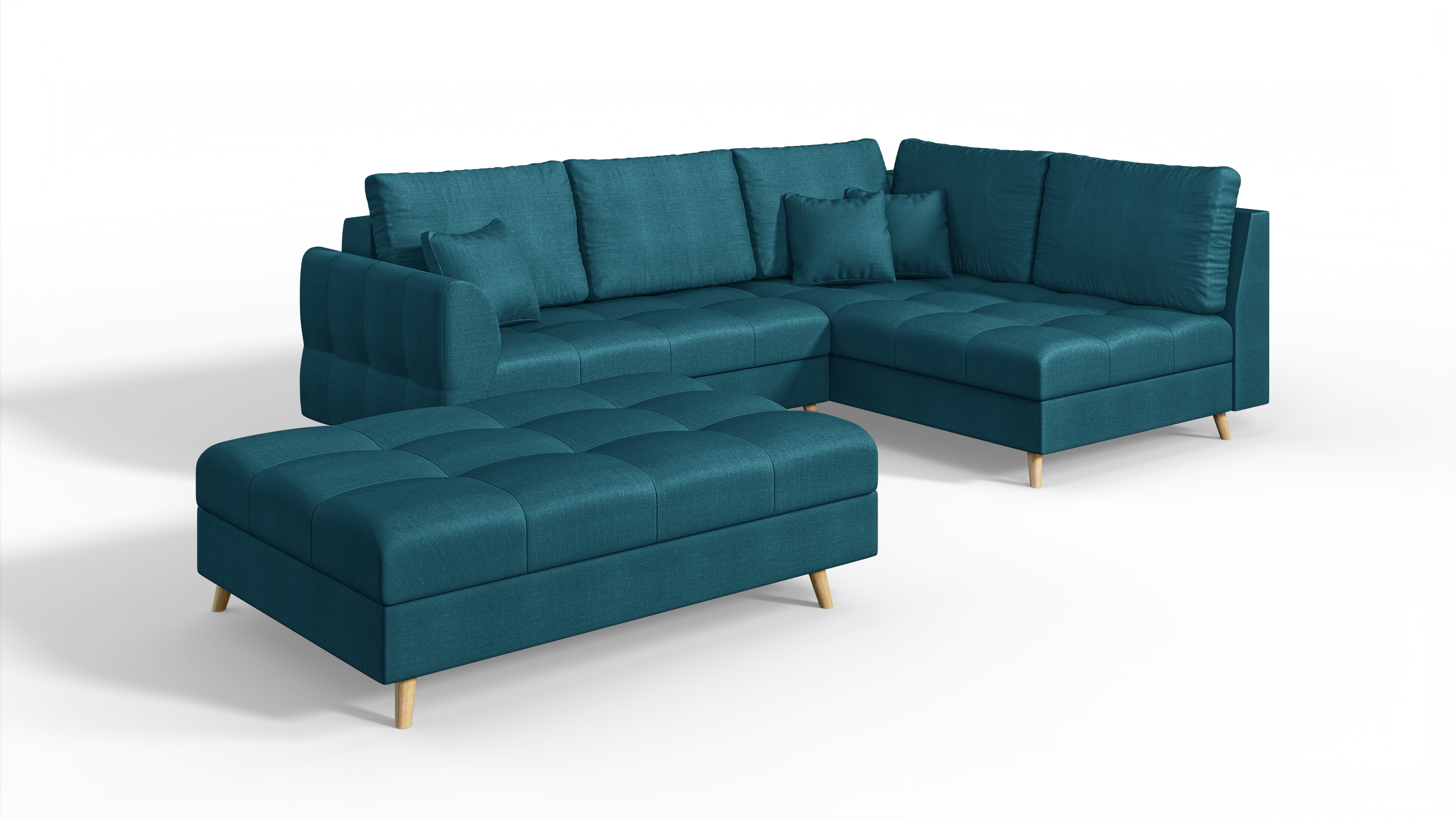 ECKSOFA MIT HOCKER Lorine Mikrofaser Blau - Blau/Hellbraun, Buchenholz/Textil (231/161cm) - S-Style Möbel