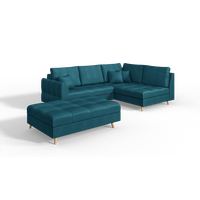 ECKSOFA MIT HOCKER Lorine Mikrofaser Blau - Blau/Hellbraun, Buchenholz/Textil (231/161cm) - S-Style Möbel