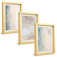 BILDER SET 3er Set - 20x30 cm Goldrahmen - Zarte Aquarellkartons - Goldfarben, Kunststoff (20/30cm) - TULUP