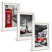 BILDER SET 3er Set - 20x30 cm Weißer Rahmen - Ikonen London Paris Verkehr - Weiß, Kunststoff (20/30cm) - TULUP