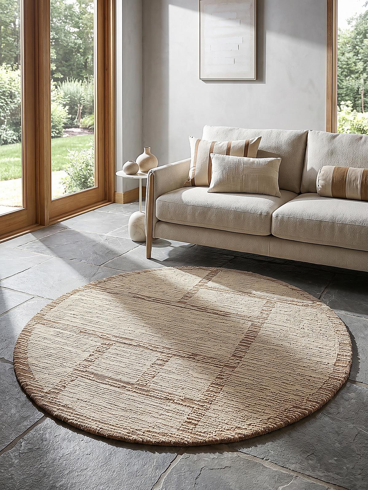 WOLLTEPPICH handgetuftet GANNEL, Blockdesign, Natur, Ø 160 cm - Beige, Textil (160/160cm) - KADIMA DESIGN