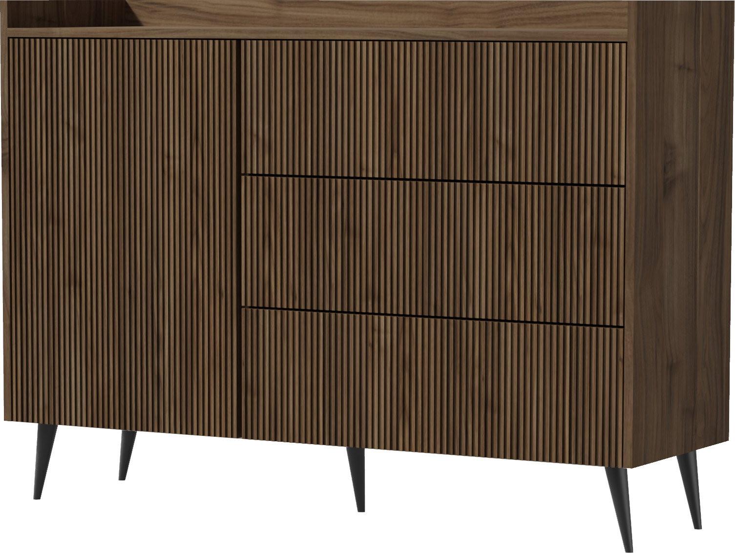 KOMMODE Arysa in Braun Walnuss Holzoptik 92/126/41 cm - Walnussfarben/Schwarz, Holzwerkstoff/Metall (126/92/41cm) - WFL GROUP