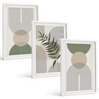 BILDER SET 3er Set - 40x60 cm Weißer Rahmen - Abstrakte Formen mit Grün - Weiß, Kunststoff (40/60cm) - TULUP
