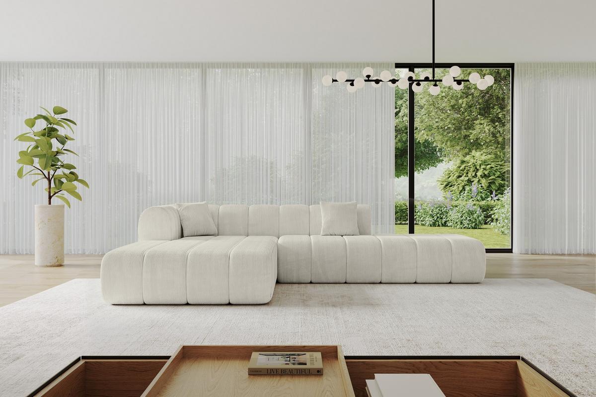 ECKSOFA Ottomane Links BILA-L 289x176x71 Creme Cord - Creme/Schwarz, Holzwerkstoff/Kunststoff (176/289cm) - ALTDECOR
