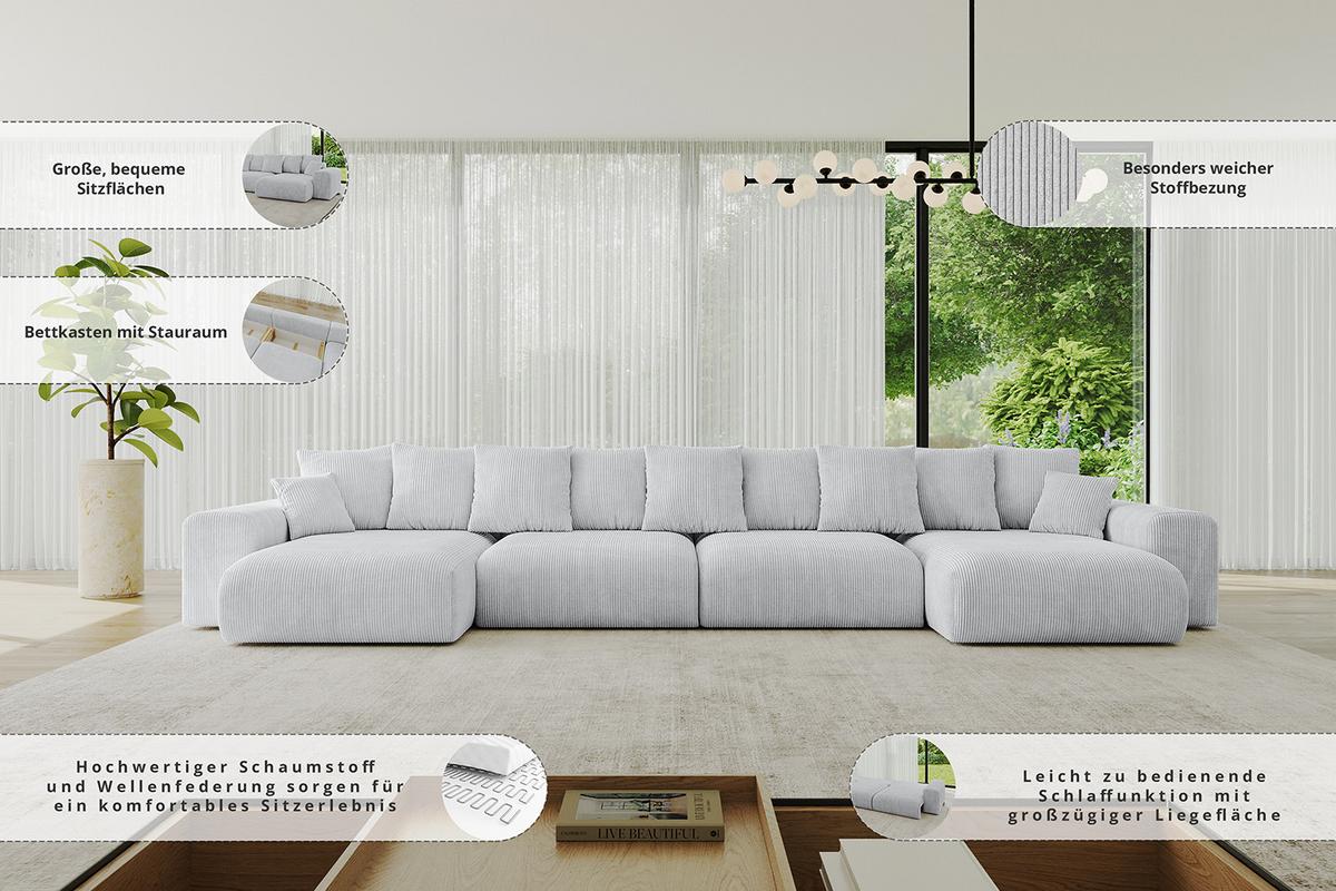 WOHNLANDSCHAFT mit Schlaffunktion ESKAR-U2-464x176x72cm Hellgrau - Anthrazit/Hellgrau, Holzwerkstoff/Kunststoff (176/72/464cm) - ALTDECOR