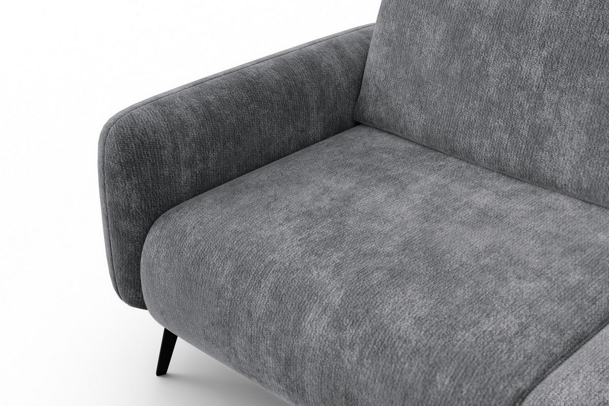 SOFA FEBE 3-Sitzer, grauer Chenille-Stoff - Schwarz/Grau, Holz/Textil (190/82/96cm) - Wozimo