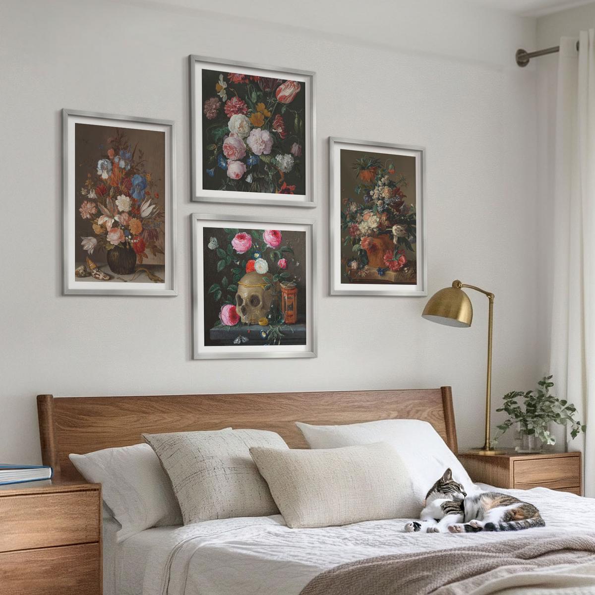 BILDER SET 4er Set - 50x50 cm & 40x60 cm Silberner Rahmen - Blumenarrangements in Vasen - Silberfarben, Kunststoff (50/50cm) - TULUP